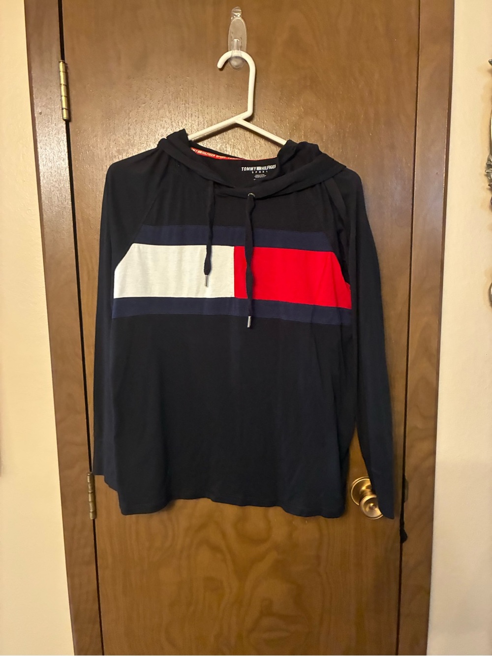 Tommy Hilfiger black Hoodie with Red and White Chest Blocks